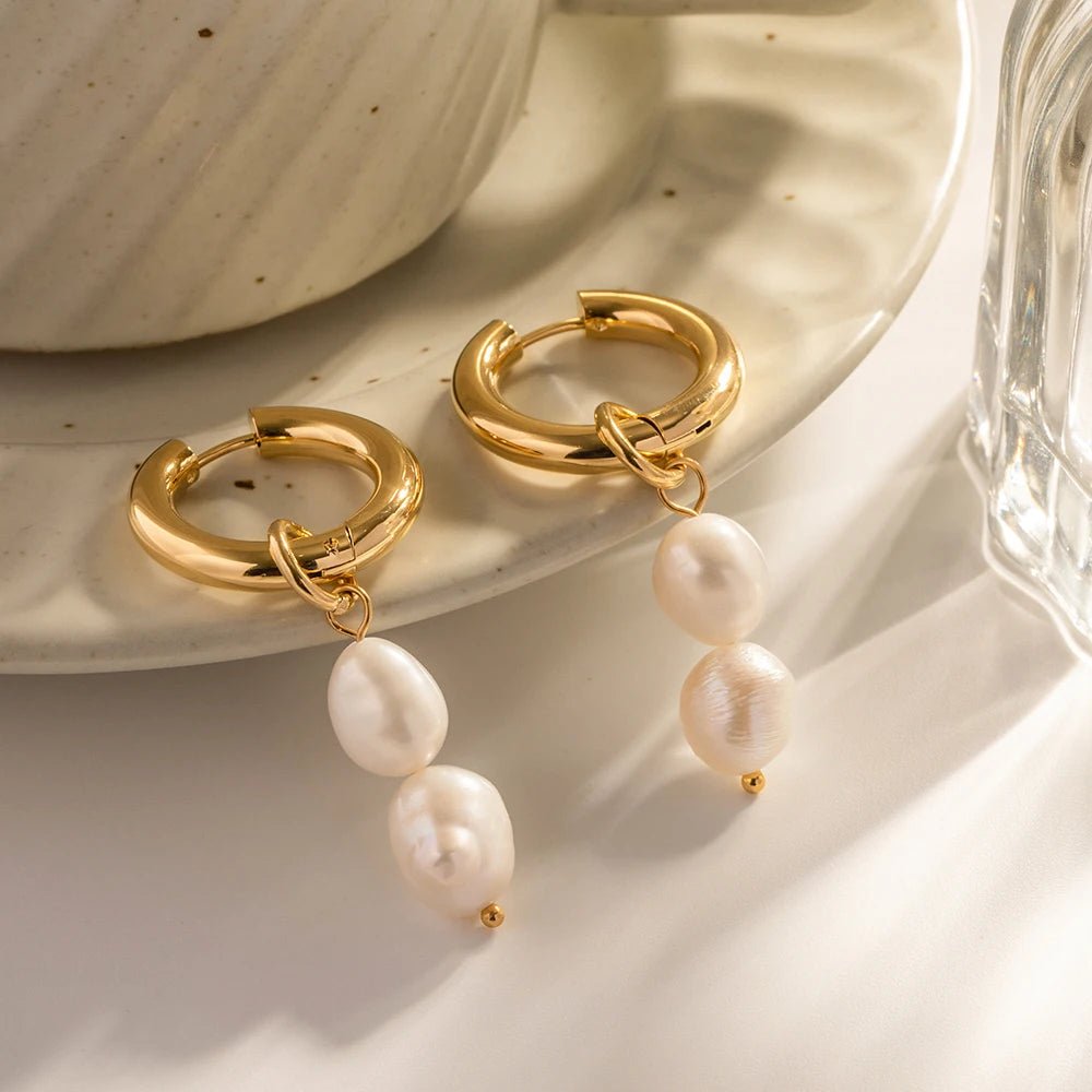 Freshwater Pearl Pendants Stainless Steel Earrings - WS JewelleryStainless Steel