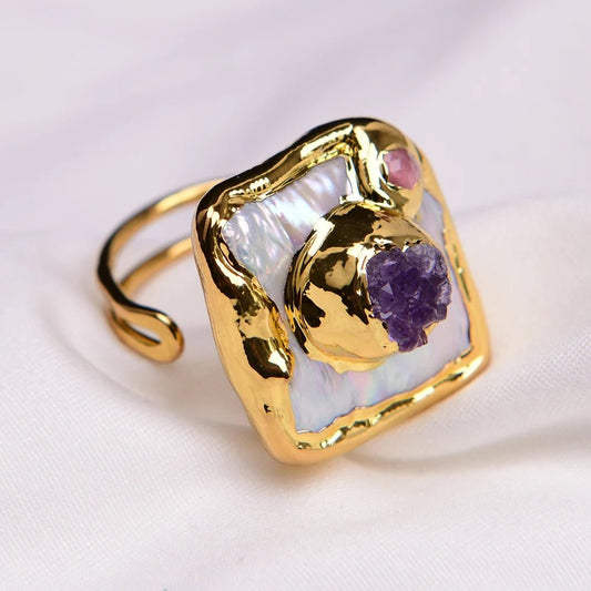 RingsFreshwater Pearl Purple Amethyst Adjustable Ring Adjustable - WS JewelleryNatural Stone ColelctionRing