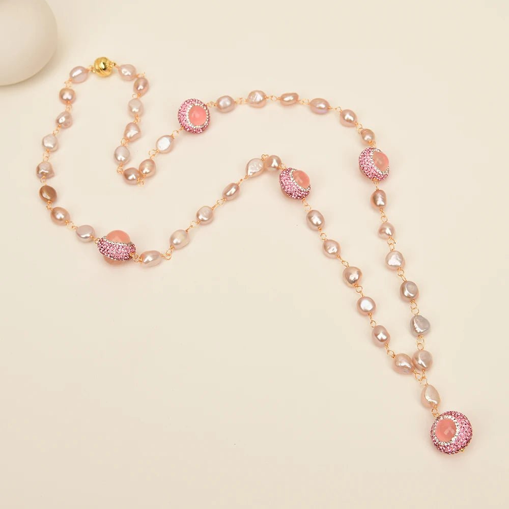 NecklacesFreshwater Purple Pink Baroque Pearl Rose Quartz CZ Necklace Pendant - WS JewelleryNatural Stone ColelctionNecklace