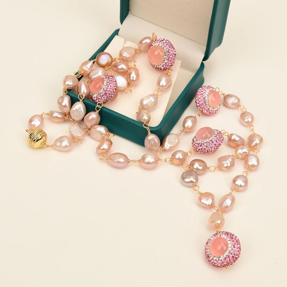 NecklacesFreshwater Purple Pink Baroque Pearl Rose Quartz CZ Necklace Pendant - WS JewelleryNatural Stone ColelctionNecklace