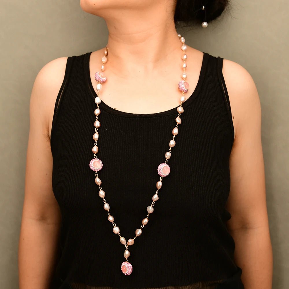 NecklacesFreshwater Purple Pink Baroque Pearl Rose Quartz CZ Necklace Pendant - WS JewelleryNatural Stone ColelctionNecklace
