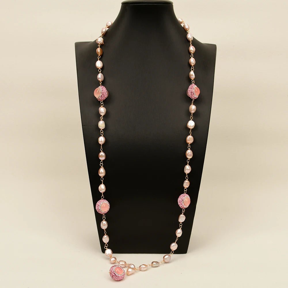 NecklacesFreshwater Purple Pink Baroque Pearl Rose Quartz CZ Necklace Pendant - WS JewelleryNatural Stone ColelctionNecklace