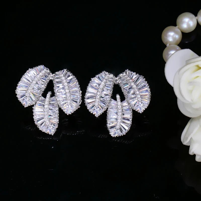 EarringsGeometric Three Leaf Stud Earrings CZ074 - WS JewelleryBridal EarringEarringLuxury Earring
