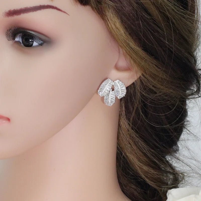 EarringsGeometric Three Leaf Stud Earrings CZ074 - WS JewelleryBridal EarringEarringLuxury Earring