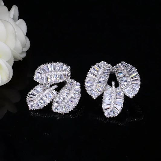 EarringsGeometric Three Leaf Stud Earrings CZ074 - WS JewelleryBridal EarringEarringLuxury Earring