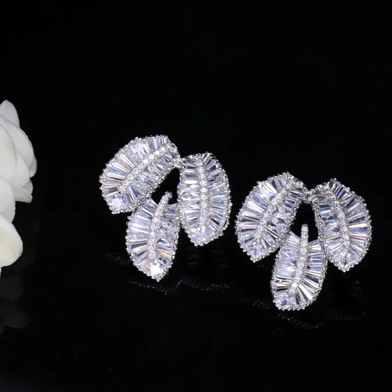 EarringsGeometric Three Leaf Stud Earrings CZ074 - WS JewelleryBridal EarringEarringLuxury Earring