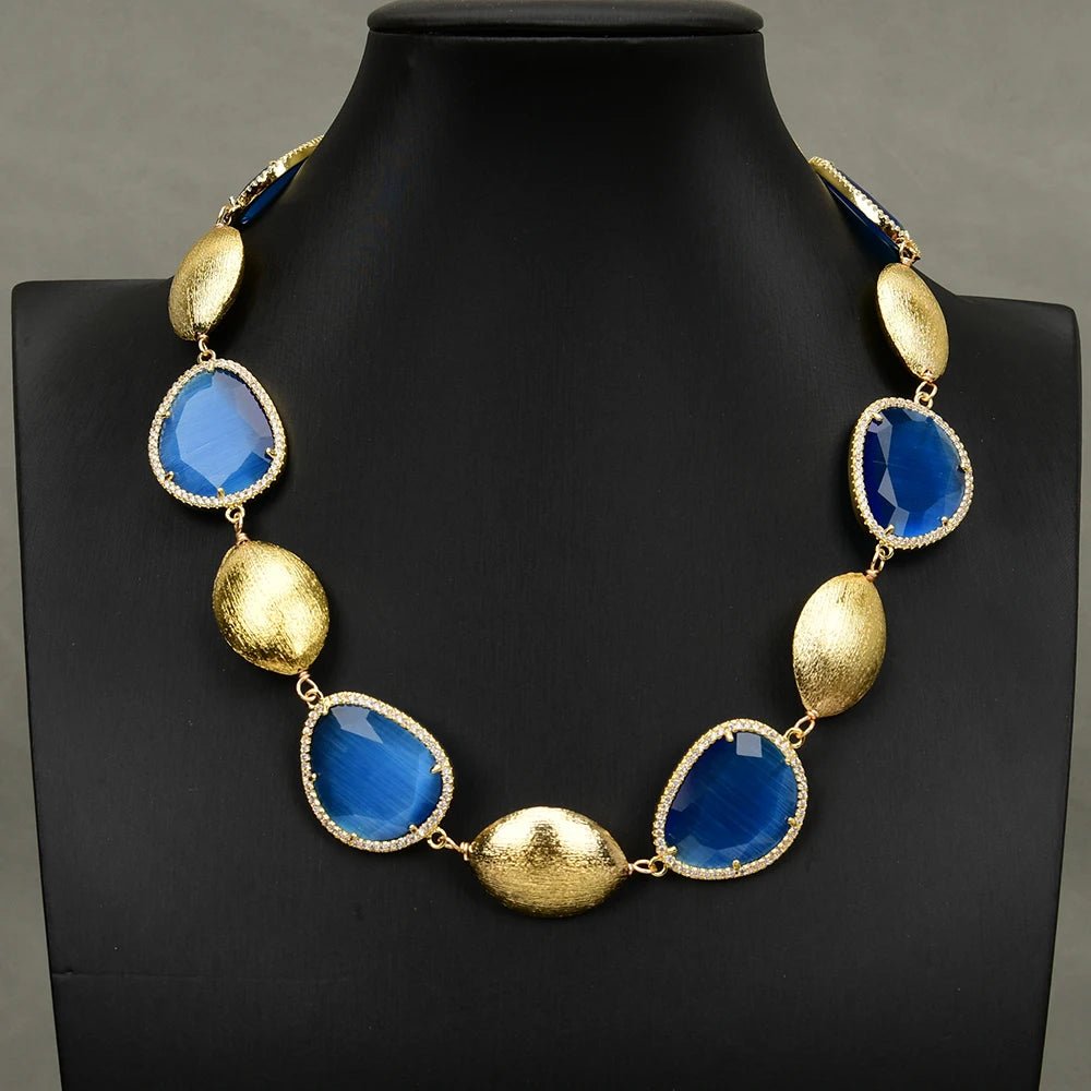 Jewellery SetGold Plated Blue Crystal Oval Bead Necklace Bracelet Earrings Sets - WS JewelleryBraceletGold Plated BraceletNatural Stone Bracelet