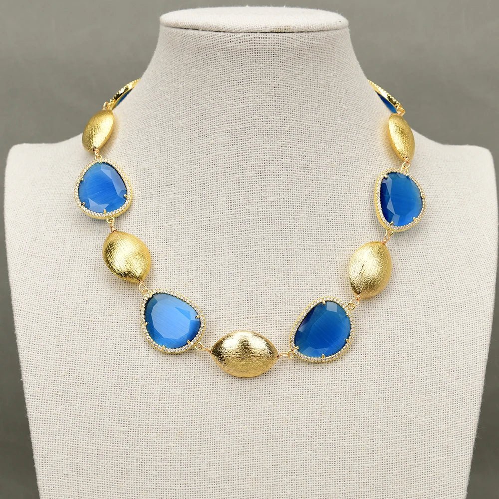 Jewellery SetGold Plated Blue Crystal Oval Bead Necklace Bracelet Earrings Sets - WS JewelleryBraceletGold Plated BraceletNatural Stone Bracelet
