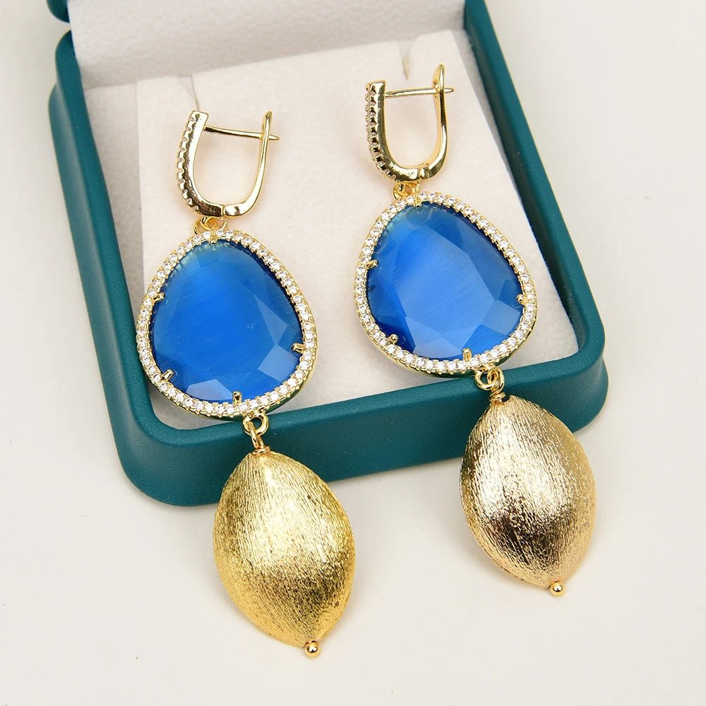 Jewellery SetGold Plated Blue Crystal Oval Bead Necklace Bracelet Earrings Sets - WS JewelleryBraceletGold Plated BraceletNatural Stone Bracelet