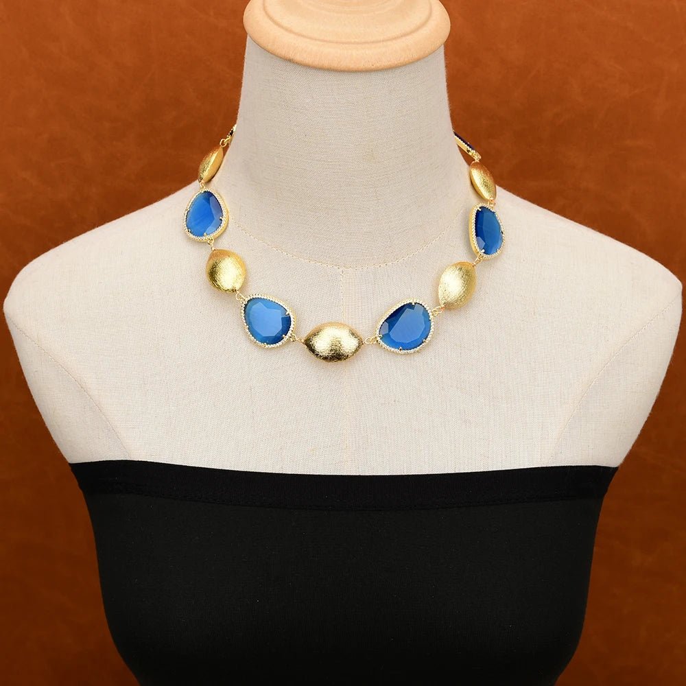 Jewellery SetGold Plated Blue Crystal Oval Bead Necklace Bracelet Earrings Sets - WS JewelleryBraceletGold Plated BraceletNatural Stone Bracelet