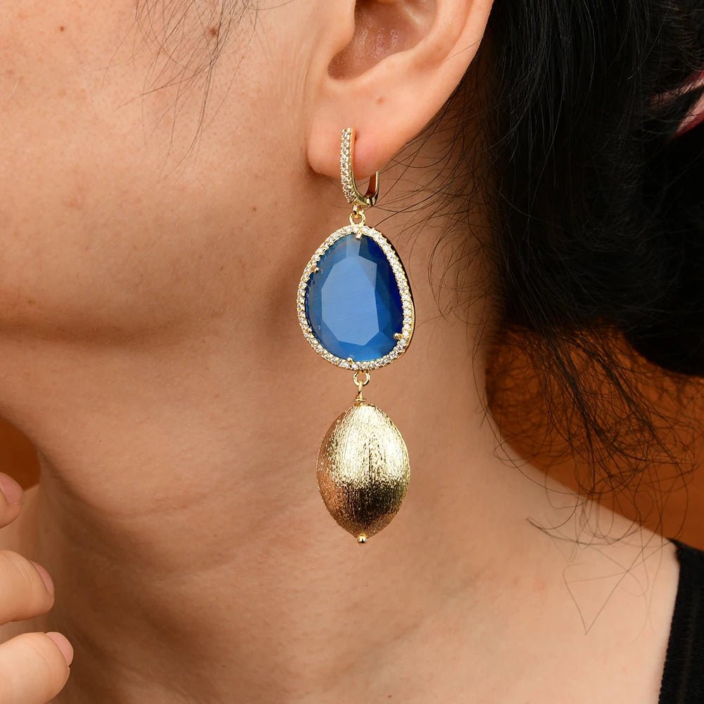 Jewellery SetGold Plated Blue Crystal Oval Bead Necklace Bracelet Earrings Sets - WS JewelleryBraceletGold Plated BraceletNatural Stone Bracelet