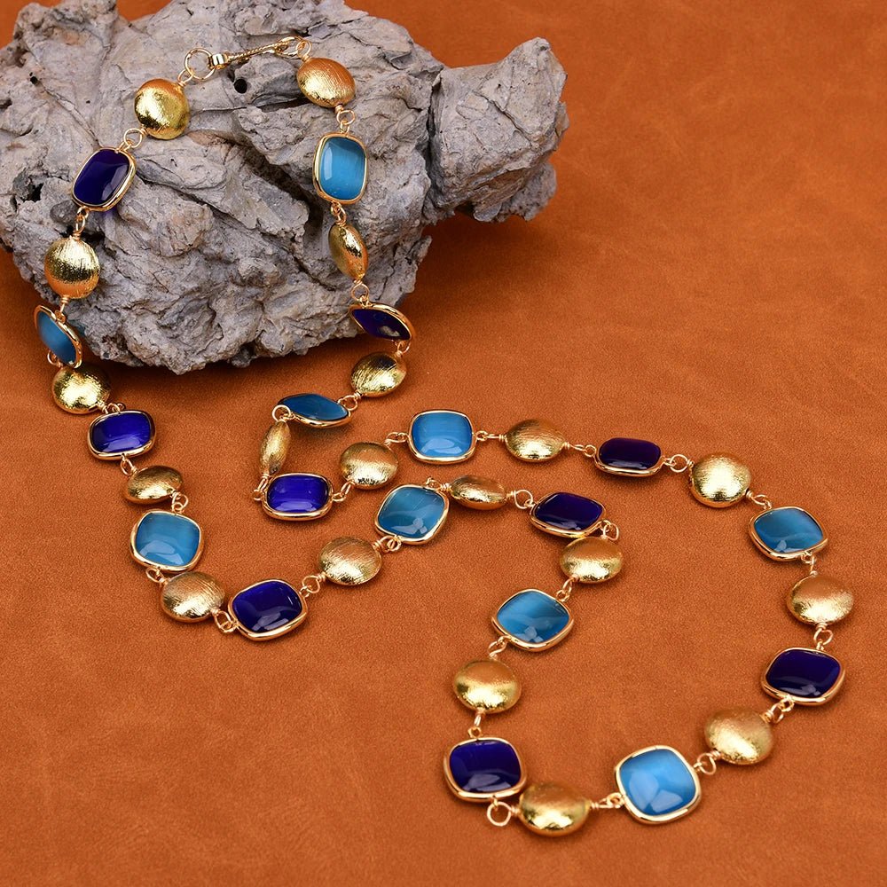 NecklacesGold Plated Natural Blue Cat Eye Necklace - WS JewelleryNatural Stone ColelctionNecklace