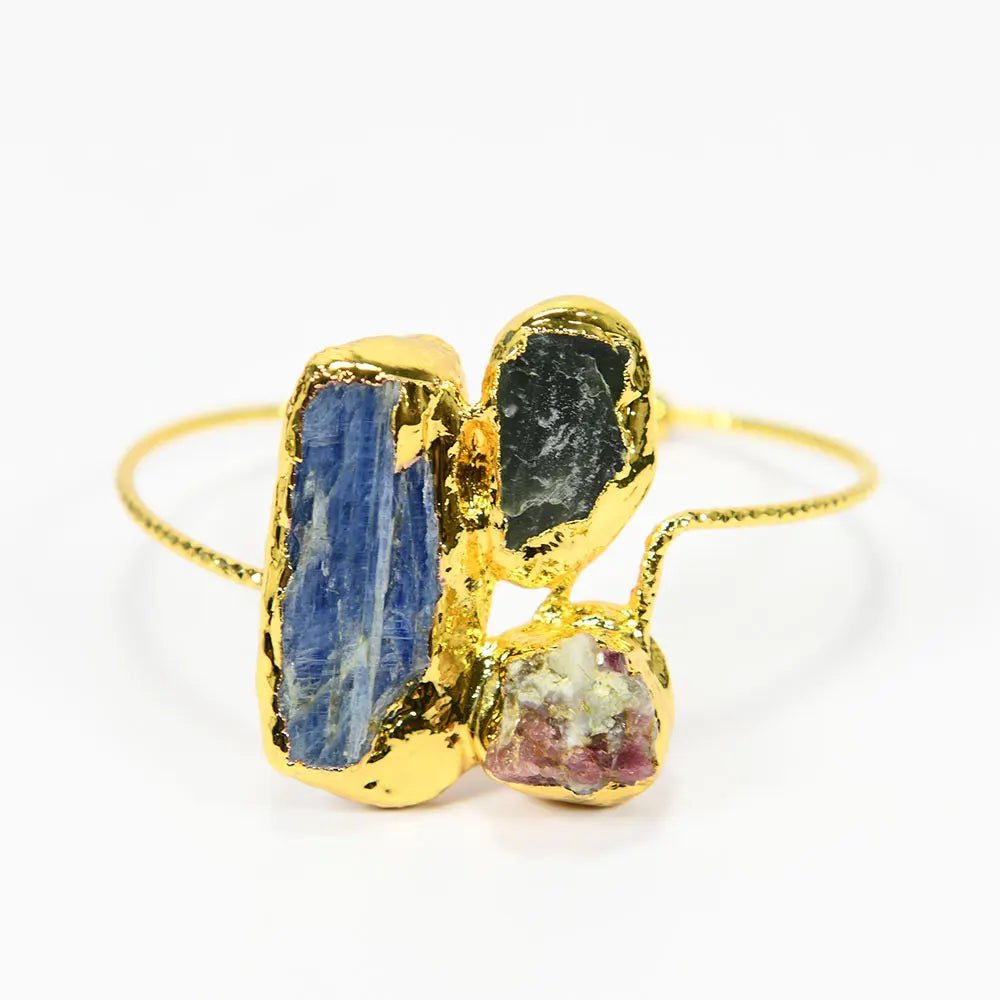 RingsGold Plated Natural Blue Kyanite Tourmaline Bangle Bracelet - WS JewelleryBraceletGold Plated BraceletNatural Stone Bracelet