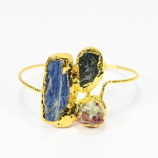 RingsGold Plated Natural Blue Kyanite Tourmaline Bangle Bracelet - WS JewelleryBraceletGold Plated BraceletNatural Stone Bracelet