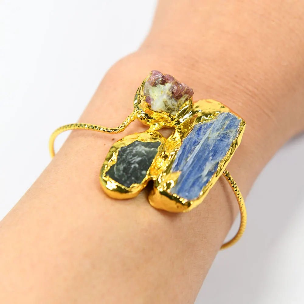 RingsGold Plated Natural Blue Kyanite Tourmaline Bangle Bracelet - WS JewelleryBraceletGold Plated BraceletNatural Stone Bracelet