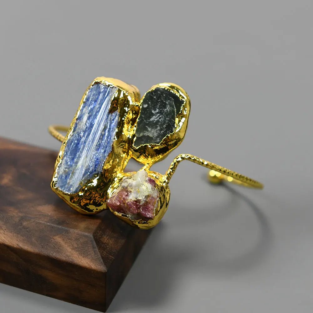 RingsGold Plated Natural Blue Kyanite Tourmaline Bangle Bracelet - WS JewelleryBraceletGold Plated BraceletNatural Stone Bracelet