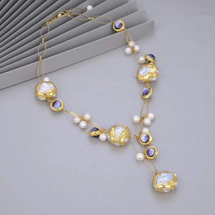 NecklacesGold Plated Natural Freshwater Pearl Purple Murano Glass Necklace - WS JewelleryNatural Stone ColelctionNatural Stone NecklaceNecklace