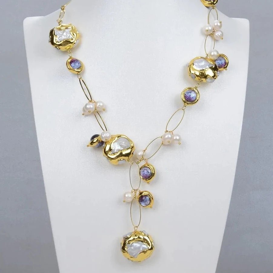 NecklacesGold Plated Natural Freshwater Pearl Purple Murano Glass Necklace - WS JewelleryNatural Stone ColelctionNatural Stone NecklaceNecklace