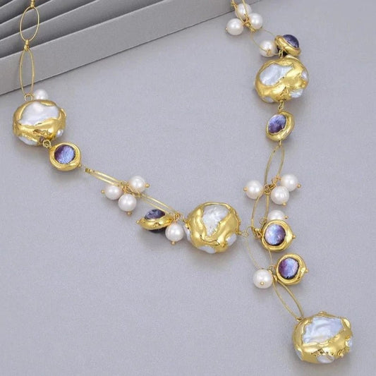 NecklacesGold Plated Natural Freshwater Pearl Purple Murano Glass Necklace - WS JewelleryNatural Stone ColelctionNatural Stone NecklaceNecklace