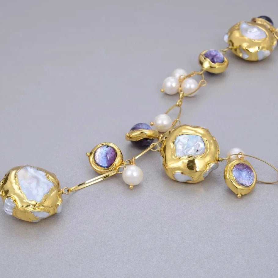NecklacesGold Plated Natural Freshwater Pearl Purple Murano Glass Necklace - WS JewelleryNatural Stone ColelctionNatural Stone NecklaceNecklace