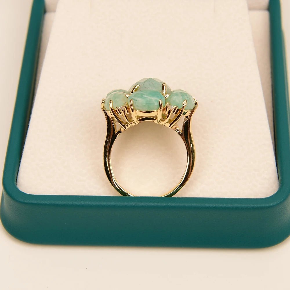 RingsGold Plated Natural Green Amazonite Flower inlaid CZ Adjustable Ring - WS JewelleryNatural Stone ColelctionRing