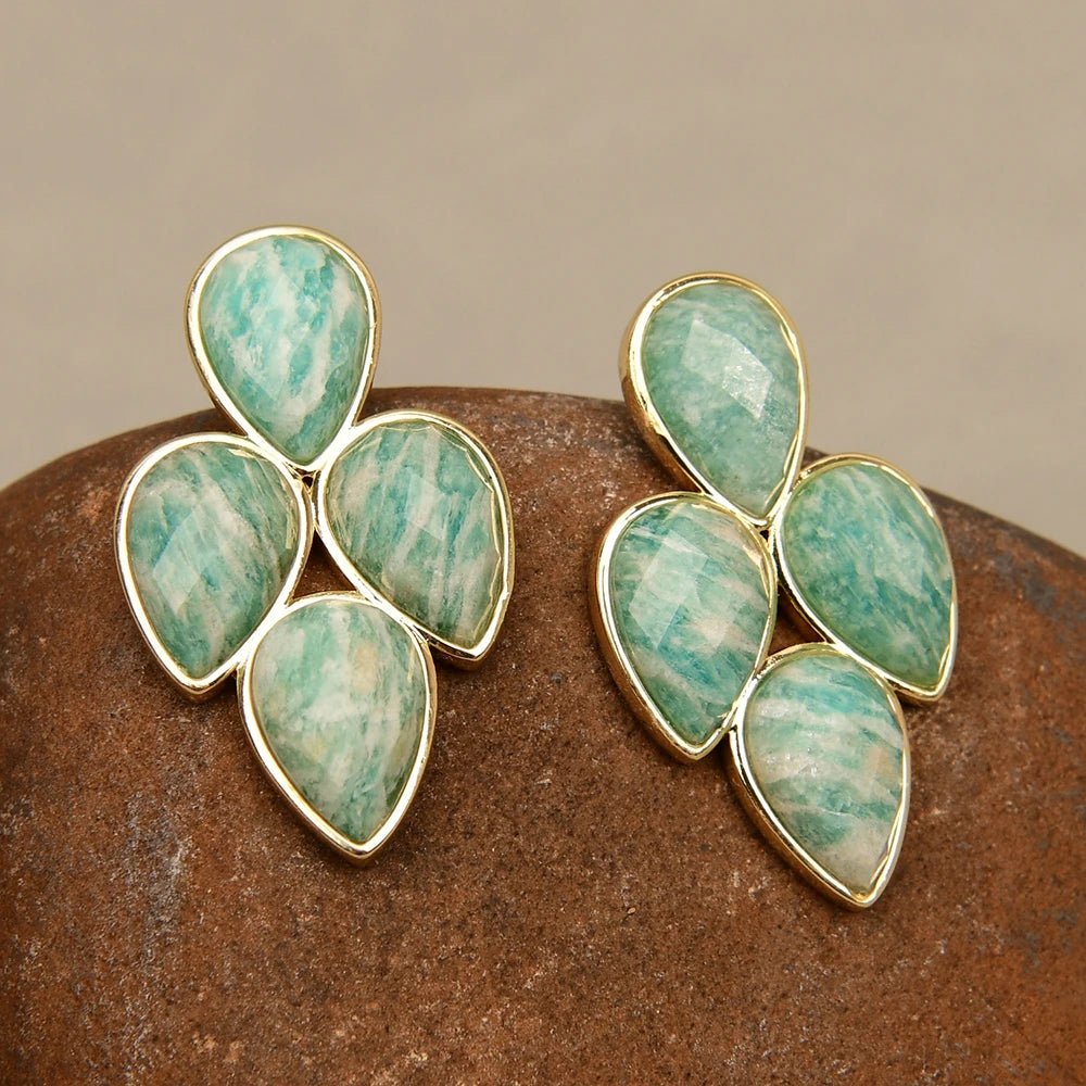 EarringsGold Plated Natural Green Peru Amazonite Stud Earrings - WS JewelleryNatural Stone ColelctionNatural Stone EarringPearl Earring