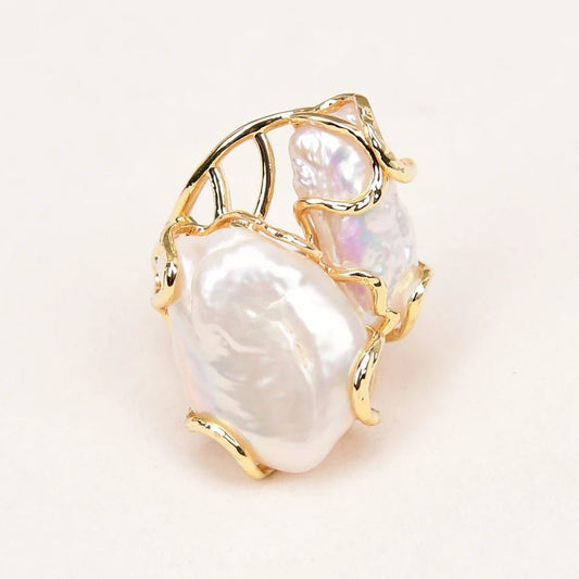 RingsGold Plated Natural Pearl Adjustable Rings - WS JewelleryNatural Stone ColelctionNatural Stone RingPearl Ring