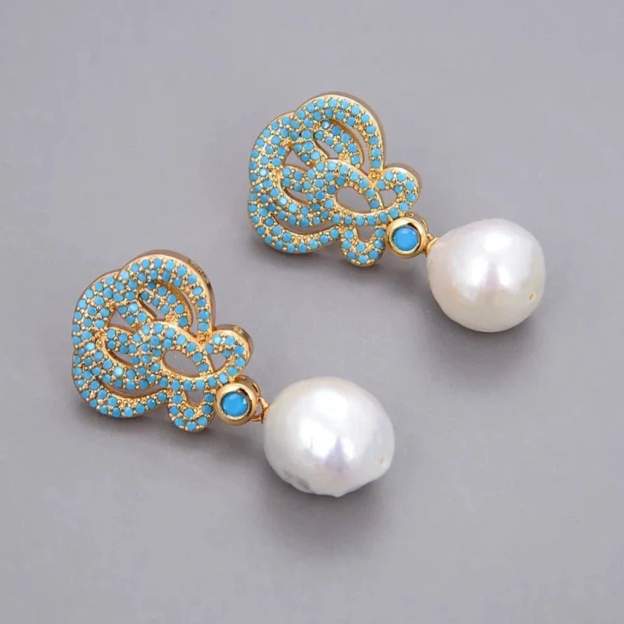 EarringsGold Plated Natural Pearl Blue Turquoise Earrings - WS JewelleryBLUE EARRINGEarringNatural Stone Colelction