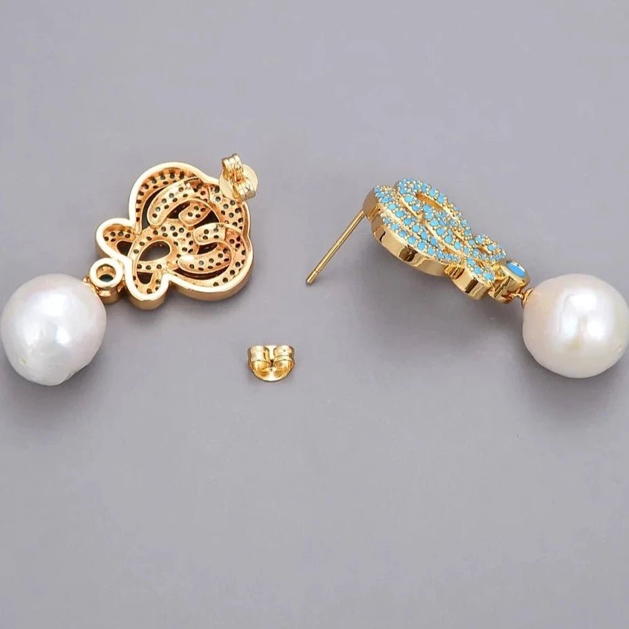 EarringsGold Plated Natural Pearl Blue Turquoise Earrings - WS JewelleryBLUE EARRINGEarringNatural Stone Colelction