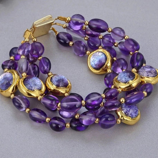 BraceletsGold Plated Natural Purple Amethyst and Murano Glass Bracelet - WS JewelleryBraceletNatural Stone ColelctionWoman Bracelet