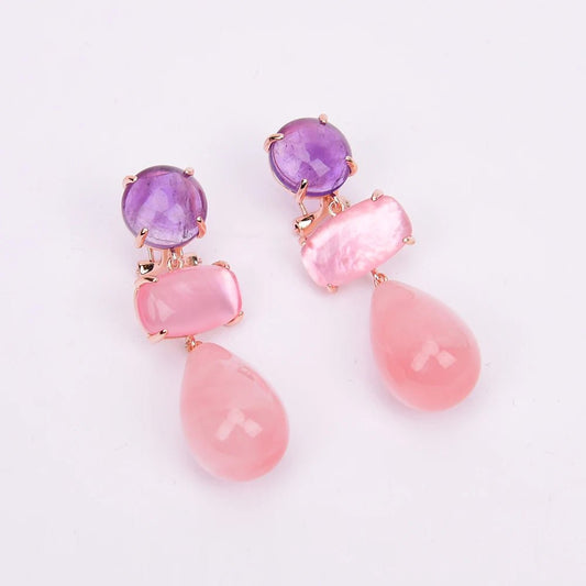 EarringsGold Plated Natural Rose Quartz Amethsyt Teardrop Stud Earring - WS JewelleryNatural Stone ColelctionNatural Stone EarringPearl Earring