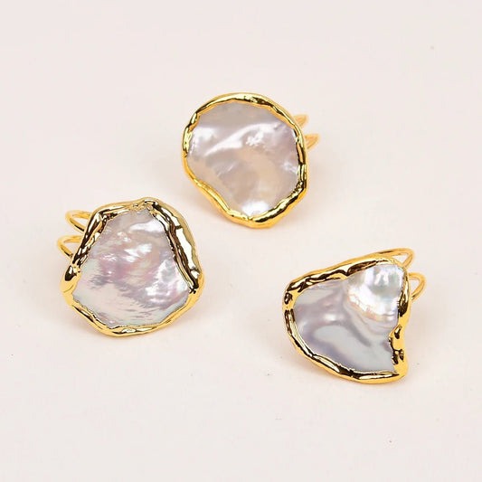 RingsGold Plated White Pearl Adjustable Rings - WS JewelleryNatural Stone ColelctionNatural Stone RingPearl Ring