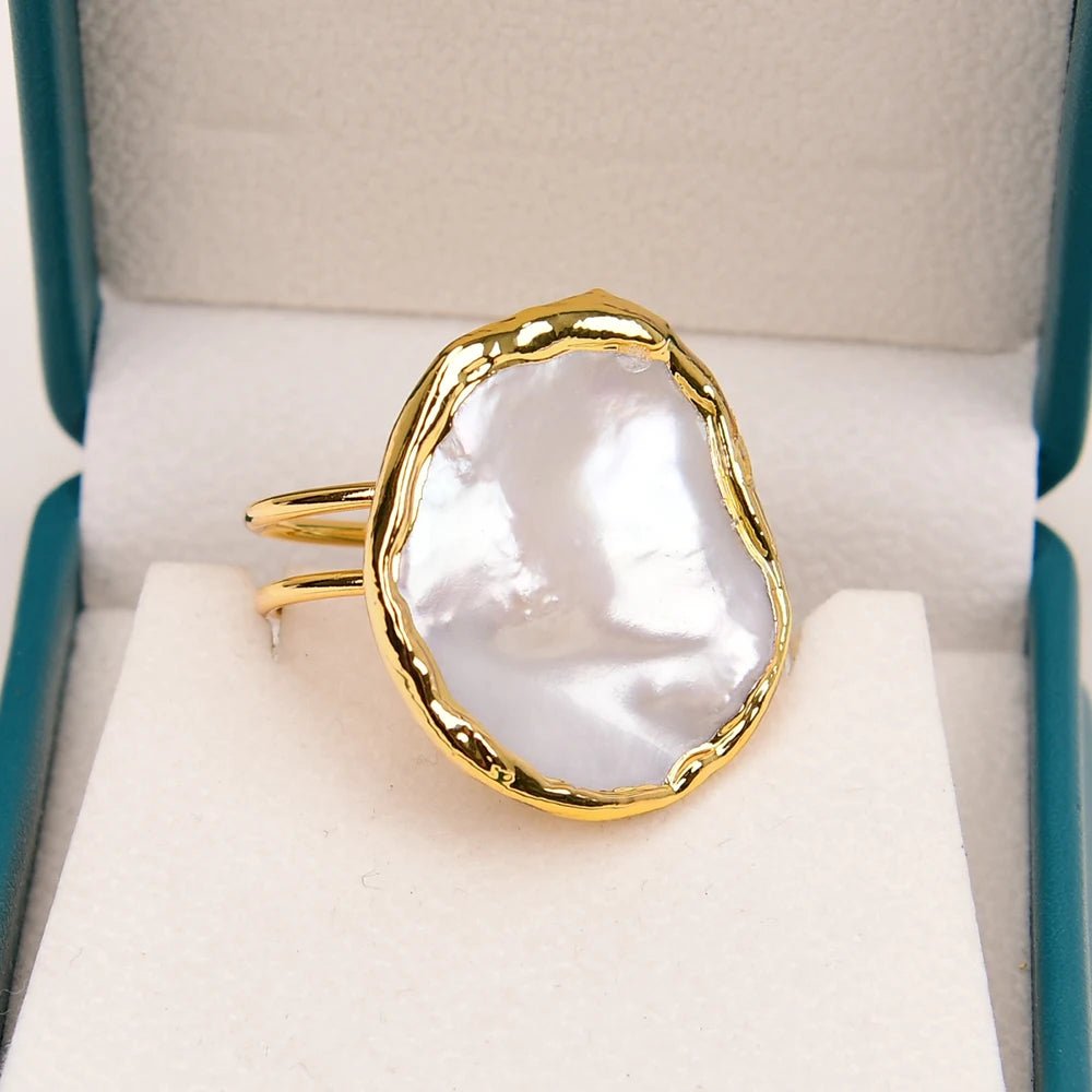 RingsGold Plated White Pearl Adjustable Rings - WS JewelleryNatural Stone ColelctionNatural Stone RingPearl Ring