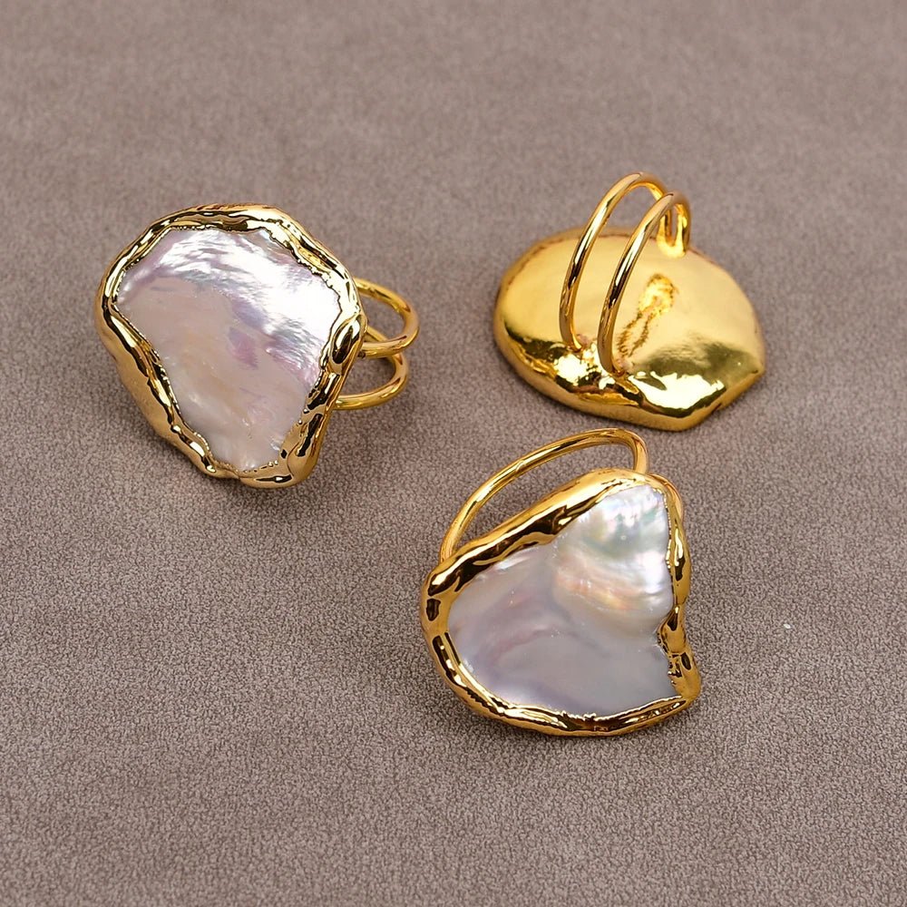RingsGold Plated White Pearl Adjustable Rings - WS JewelleryNatural Stone ColelctionNatural Stone RingPearl Ring