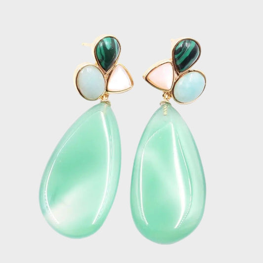 EarringsGreen Agates White Shell Peruvian Amazonites Dangel Stud Earrings - WS JewelleryNatural Stone ColelctionNatural Stone EarringPearl Earring
