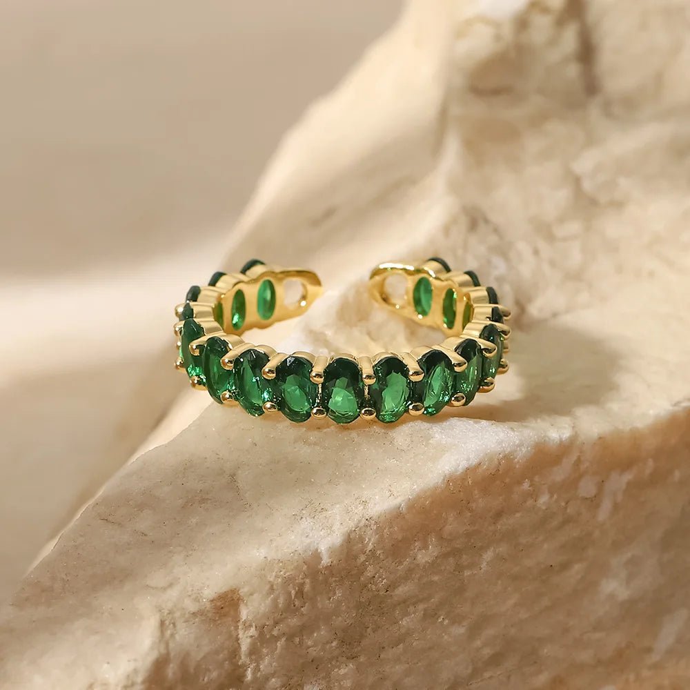 Green Chunky Sleek 18K Gold Plated Stainless Steel Elysian Ring - WS JewelleryStainless Steel