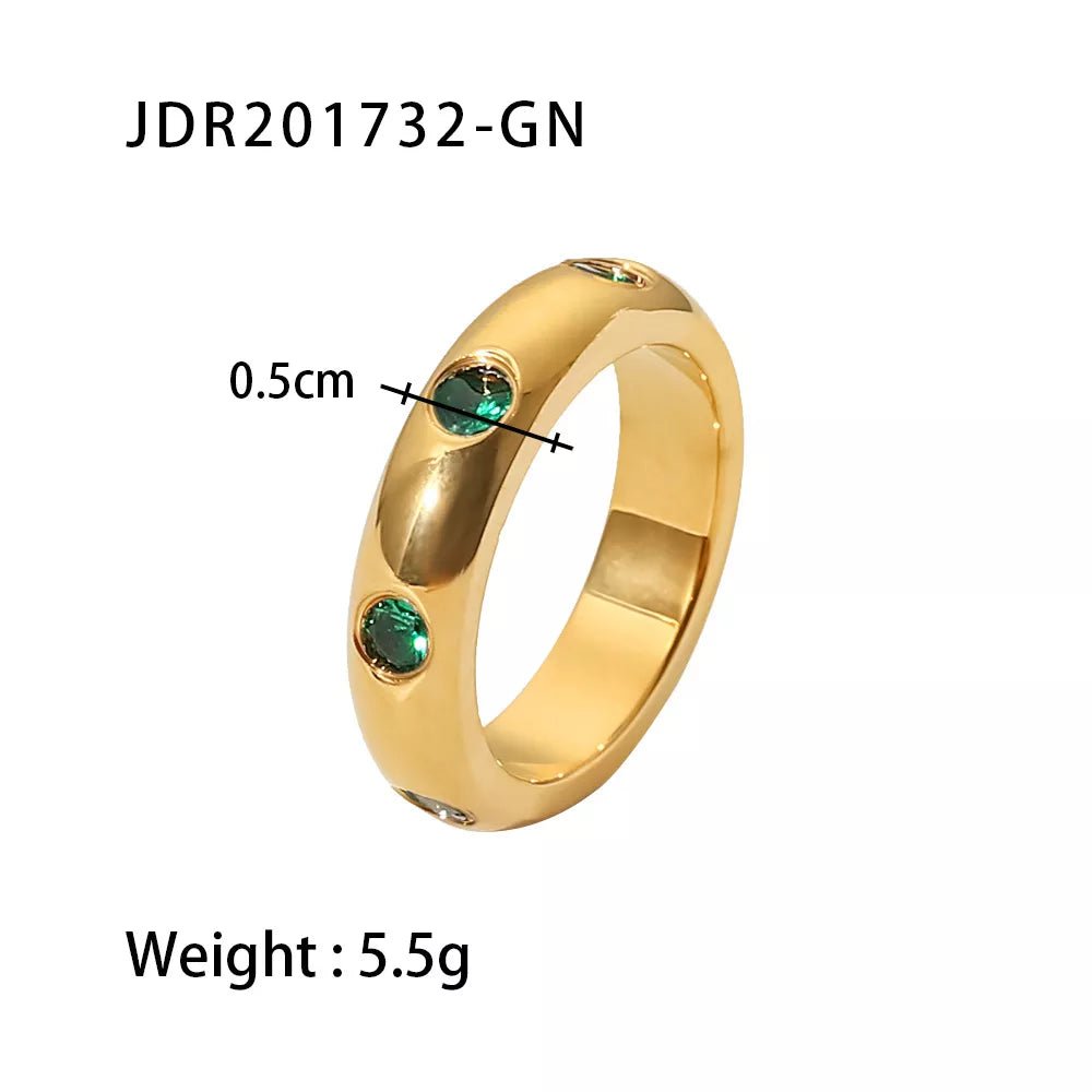 Green Chunky Sleek 18K Gold Plated Stainless Steel Elysian Ring - WS JewelleryStainless Steel