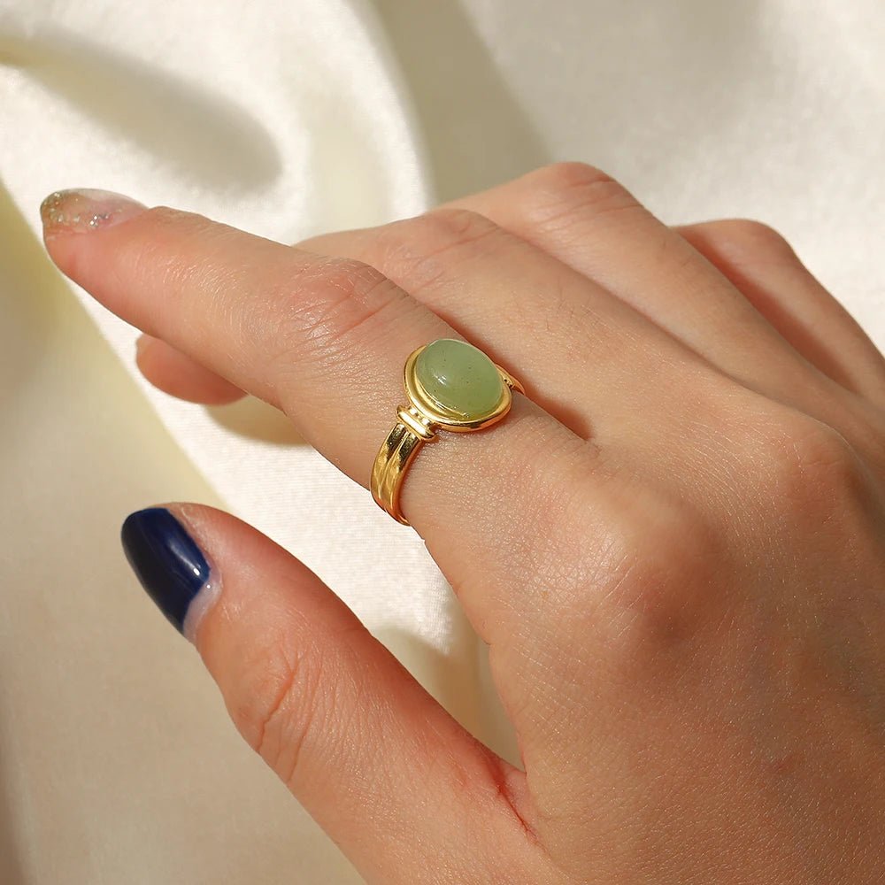 Green Chunky Sleek 18K Gold Plated Stainless Steel Elysian Ring - WS JewelleryStainless Steel