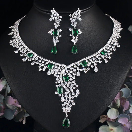 Jewellery SetLuxury Green Long Drop Earring Necklace Bridal Jewelry Set T446 - WS JewelleryJewelery SetLuxury Jewelery Set