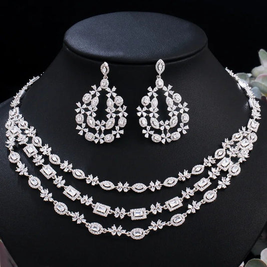 Jewellery SetLuxury Shiny Layered Wedding Necklace Earrings Bridal Jewelry Sets T453 - WS JewelleryJewelery SetLuxury Jewelery Set