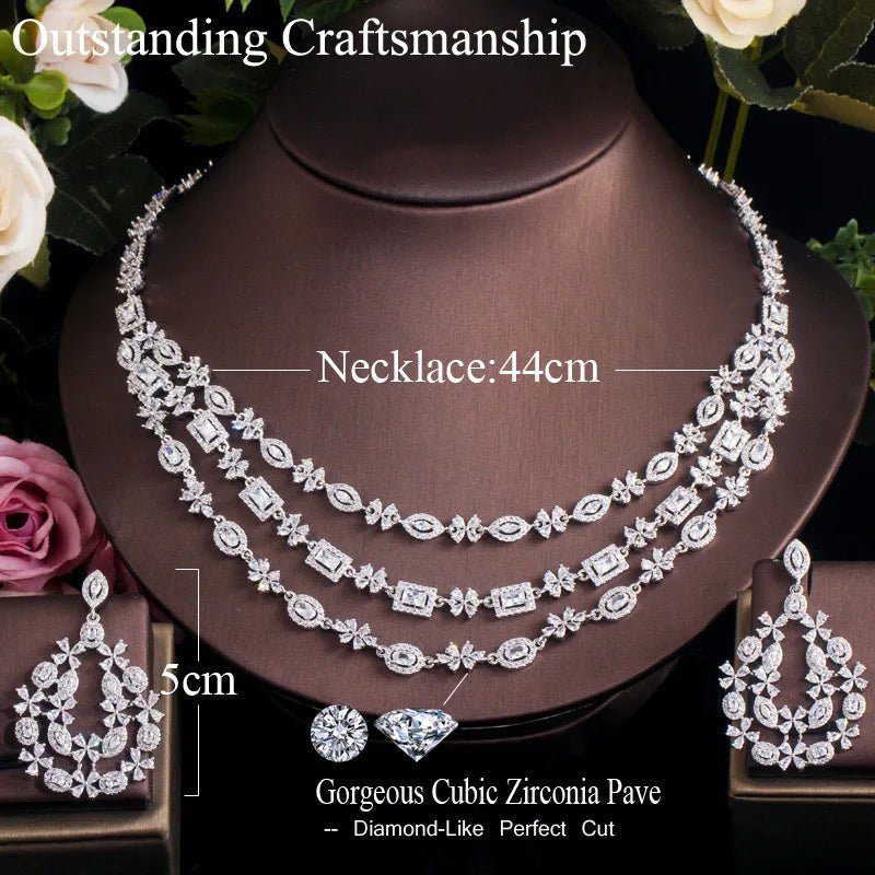 Jewellery SetLuxury Shiny Layered Wedding Necklace Earrings Bridal Jewelry Sets T453 - WS JewelleryJewelery SetLuxury Jewelery Set