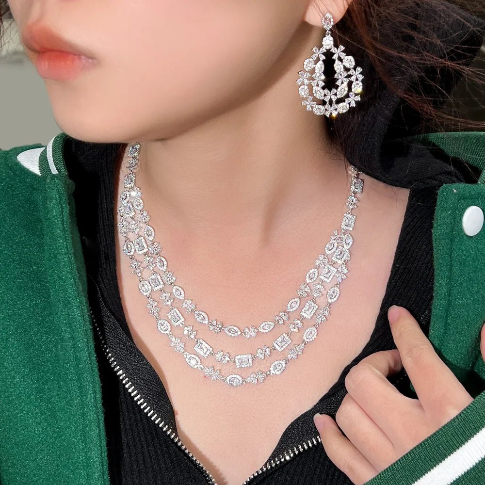 Jewellery SetLuxury Shiny Layered Wedding Necklace Earrings Bridal Jewelry Sets T453 - WS JewelleryJewelery SetLuxury Jewelery Set