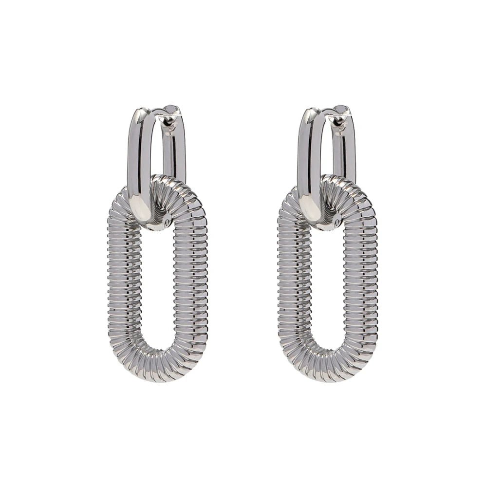 Metal Chain Link Huggies Large Ridged Link Charm Loop Hoops Earrings - WS JewelleryStainless Steel