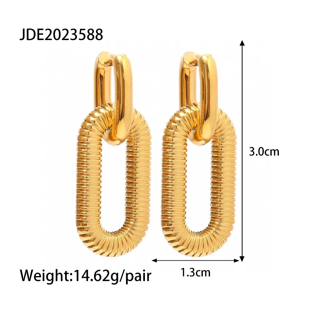 Metal Chain Link Huggies Large Ridged Link Charm Loop Hoops Earrings - WS JewelleryStainless Steel