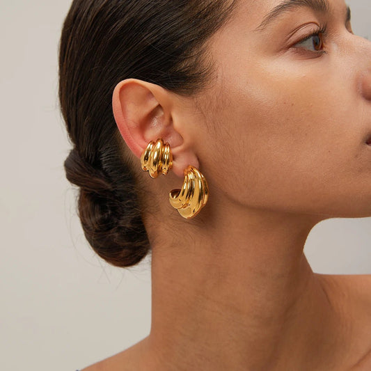 Minimalist Geometric Stainless Steel C - shaped Hoop Ear Clip Earring - WS JewelleryStainless Steel