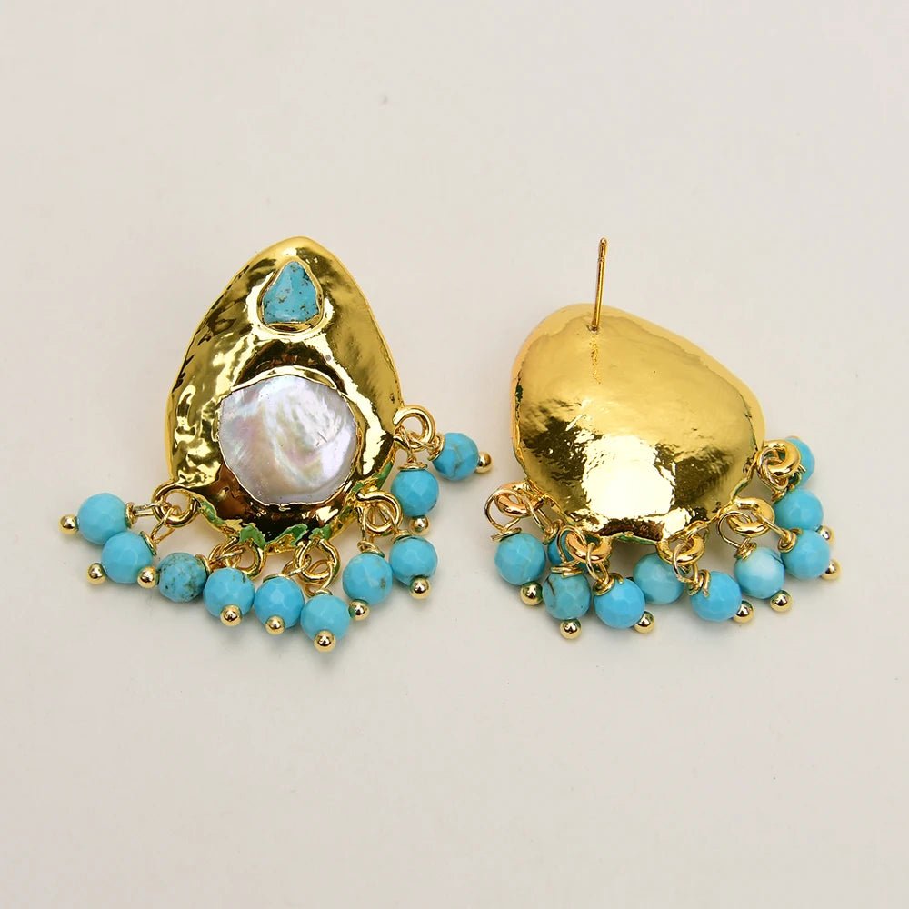 EarringsNatural Coin Pearl Blue Turquoise Paved Earrings - WS JewelleryNatural Stone ColelctionNatural Stone EarringPearl Earring