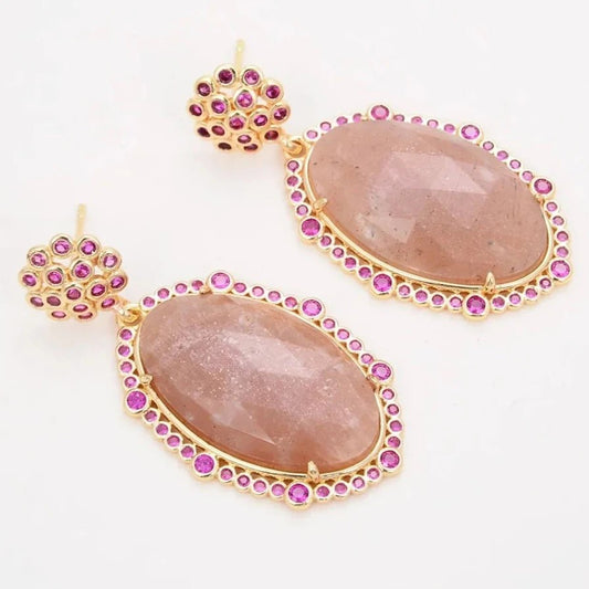 EarringsNatural Faceted Oval Sunstone CZ Stud Earrings - WS JewelleryNatural Stone ColelctionNatural Stone EarringPearl Earring