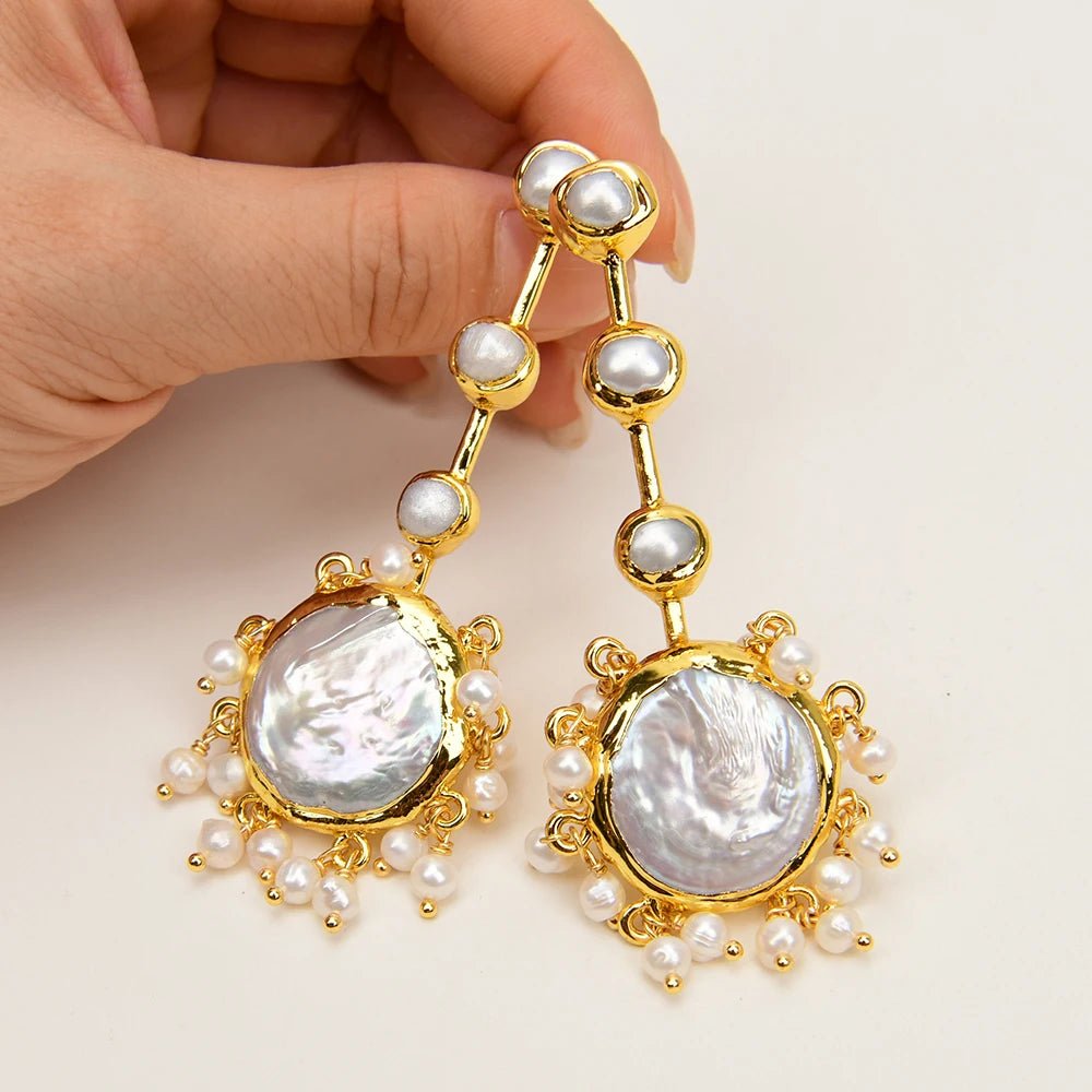 EarringsNatural Gold Plated White Coin Pearl Earrings - WS JewelleryNatural Stone ColelctionNatural Stone EarringPearl Earring
