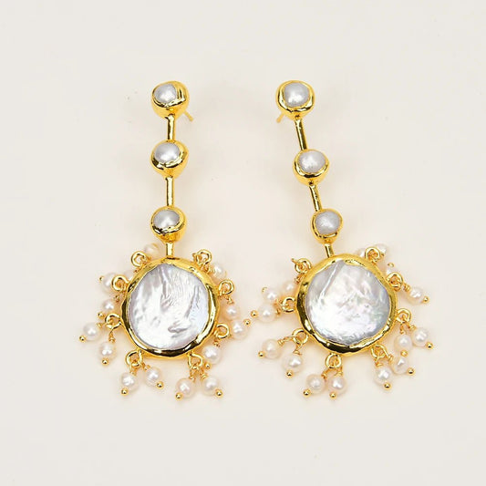 EarringsNatural Gold Plated White Coin Pearl Earrings - WS JewelleryNatural Stone ColelctionNatural Stone EarringPearl Earring
