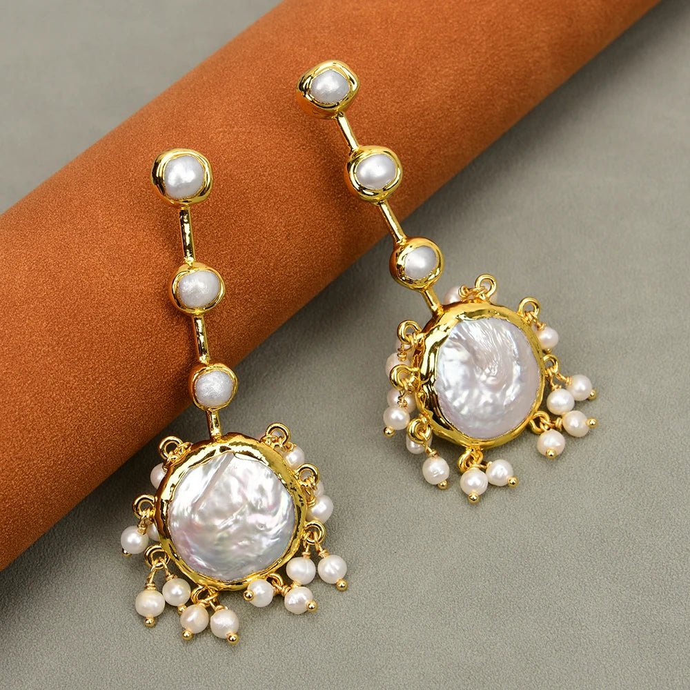 EarringsNatural Gold Plated White Coin Pearl Earrings - WS JewelleryNatural Stone ColelctionNatural Stone EarringPearl Earring